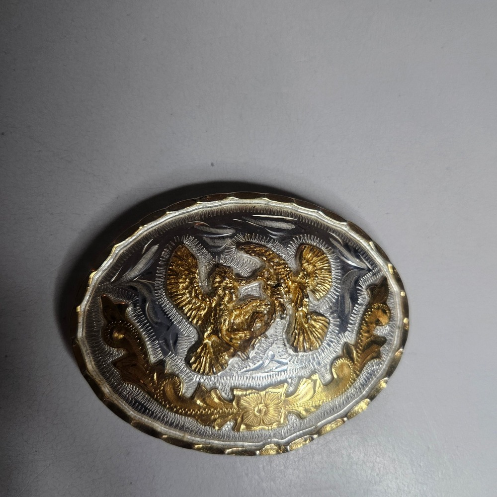 Vintage Alpaca Fina JG Fighting Roosters Belt Buckle Silver Gold Tone Mexican